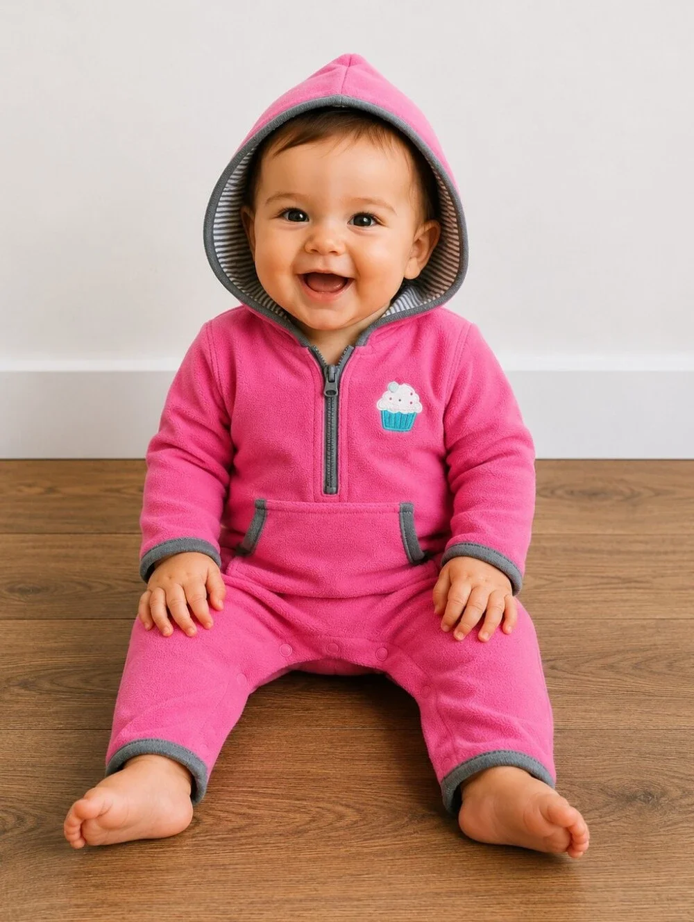 Pink Fleece Hooded Cupcake Romper